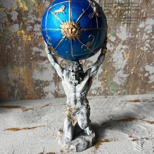 Vintage Atlas Carrying the World Statue, World Sculpture, Antique Style World Globe Holder, Mythology Inspired Decor, Elegant Home Art
