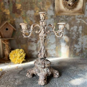 Vintage 3 Arm Candlestick Holder, Baroque Candelabra, Victorian Table Decor, Antique Candle Stand