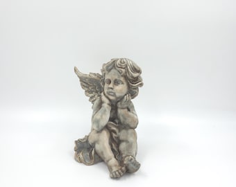 Estatua de ángel vintage hecha a mano, escultura de ángel guardián, estante para mesa.