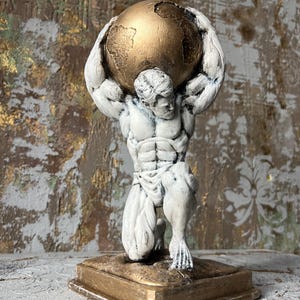 Vintage Atlas Carrying the World Statue, World Sculpture, Handmade Gold Antique Style World Globe Holder