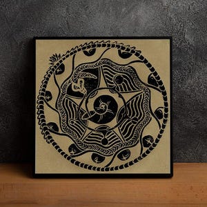 Round linocut print