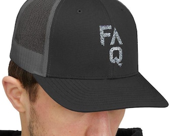 Stylish, Fun Snapback Trucker Cap with FAQ Design: Trendy Hat for Everyday Wear, Unique Gift for Father's Day, Baseball Games