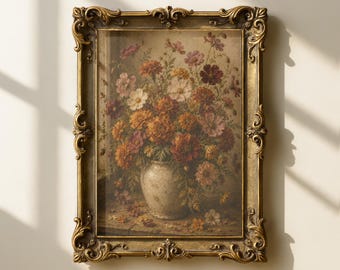 October Birth Flower Print | Marigold & Cosmos Wall Art | Vintage Autumn Botanical Art