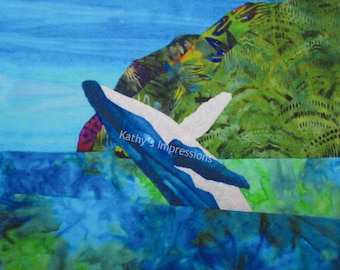 Humpback Whale Mountains Polihale Beach Hawaii Fabric Quilt Square Panel