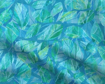 Tropical Leaves Teal Dotted Texture Blue Green Fabric Fat Quarter~ Hawaiian Coastal Beach Seaside Island Ocean Fabric FQ