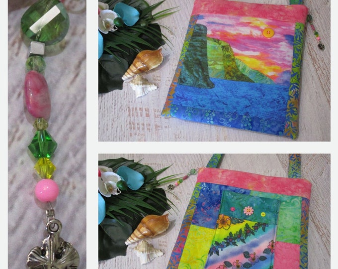 Hawaiian Sunset Rainbow Flowers Batik Watercolor Shoulder Bag~ Tropical Beach Sunset Colorful Batiks Purse~ Beach Lover iPad Bag