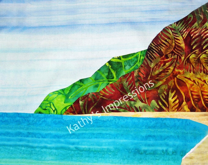 SALE Polihale Beach Kauai Hawaii Fabric Quilt Panel Square Tropical Island Mountains