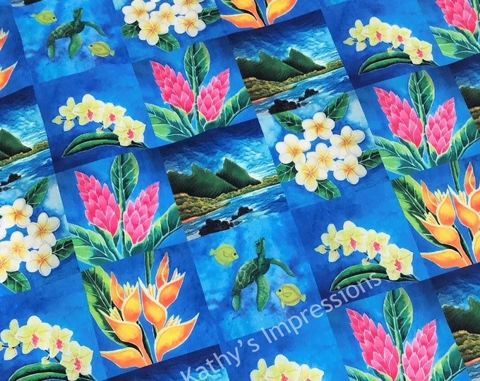 Tropical Dreams Minky Fabric Quilt Wholecloth Panel DIY Make Baby Blanket or Quilt~ Flowers Sea Turtle Hawaii Paradise Minky Quilt Top