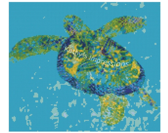 Cross Stitch Pattern Hawaiian Honu SEA TURTLE Blue Green Ocean~ Digital PDF Instant File to Download and Print