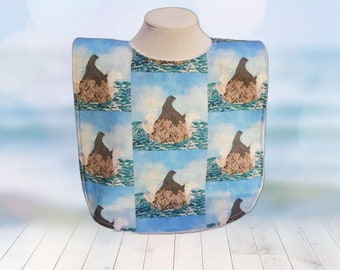 Sea Lion Baby Bib Girls Boys Chillin on Rock Ocean Splashing ~ Coastal Seal Cotton Minky Bib Baby Shower Gift