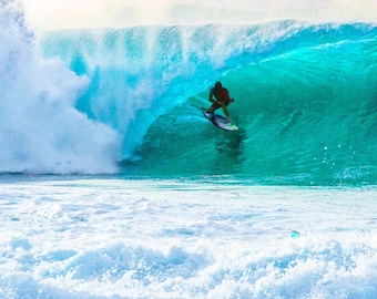 SURFER Deep in Pipe North Shore Oahu Hawaii Fabric Panel Quilt Square Surf Ocean Wave Pipeline Surfing Tropical Beach
