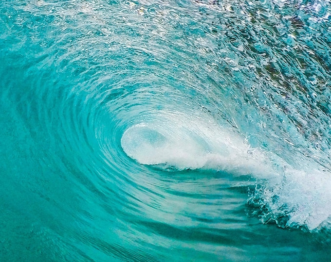 Ocean Wave Surfing Ala Moana Bowls Fabric Quilt Square ~ Hawaiian Nalu Turquoise Ocean Wave Surfer Beach Fabric Panel Block