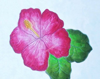 Pink Hibiscus Flower Fabric Quilt Block Square Tropical Beach Hawaii Florida Panel