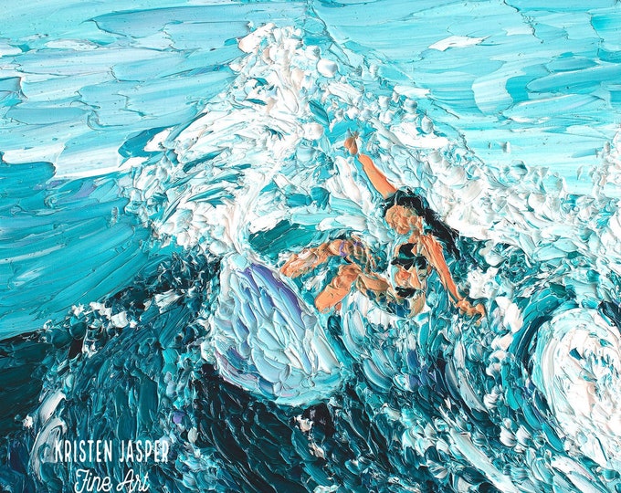 Surfer Girl Fabric Quilt Panel, Extreme Surfing Fabric, Surfer Rip Curl, Ocean Wave Fabric, Hawaiian Surf Fabric ~ No 2 PAINTED WAVES