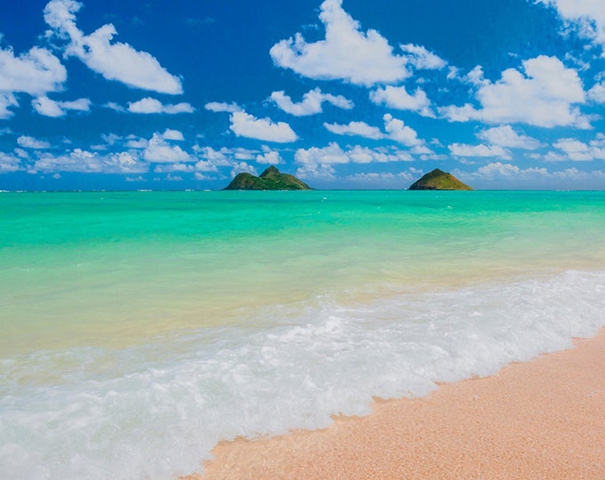Lanikai Beach Turquoise Ocean Water Fabric Quilt Panel Twin Islands Oahu Hawaii Ethereal Coastal Shore
