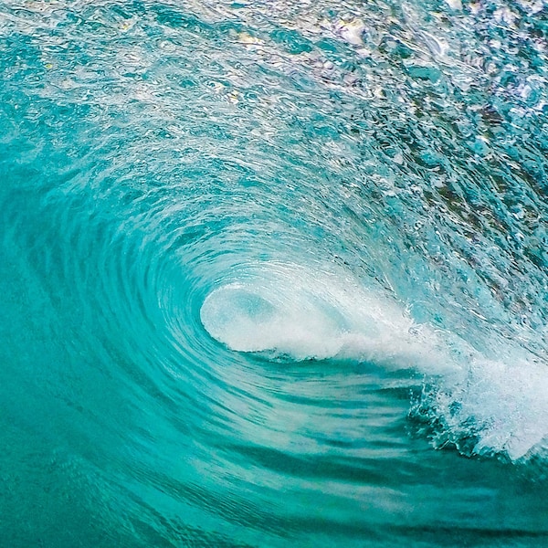 Turquoise Ocean Wave Surfing Fabric Panel Quilt Block Square Hawaiian Nalu Surfer Beach Ala Moana Bowls