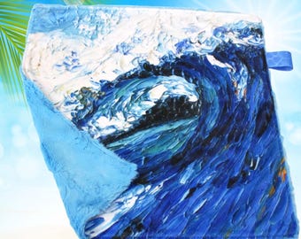 Minky Baby Lovey Surf's Up Painted Ocean Wave Tropical Beach Surfing Girls Boys Shower Toddler Birthday Gift