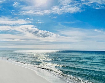 Perfect Beach Day Fabric Quilt Square Blue Skies Turquoise Ocean White Sugar Sand~ Destin Seaside Pensacola Panama Beach Fabric Panel