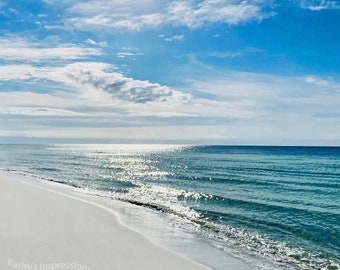 Perfect Beach Day Fabric Panel Quilt Square Blue Skies Turquoise Ocean White Sugar Sand Destin Seaside Pensacola Panama City