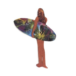 SURFER GIRL Tropical Flowers Surfboard Batik Fabric Applique with Wonder Under Fusing - 5.25" x 7.15"