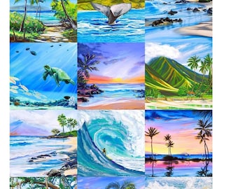 Hawaii Beach Tropical Paradise Diane Appler Fabric Quilt Square Set or Wholecloth Panel