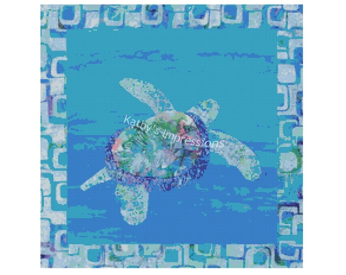 Cross Stitch Pattern Hawaiian Honu SEA TURTLE Blue Ocean Watercolors~ Digital PDF Instant File to Download and Print