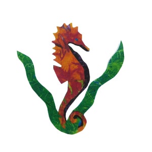 Tropical Seahorse Fabric Applique 5.87" x 5.75" ~ No Sew with Heavy Duty Wonder Under Fusing