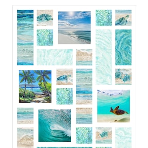 Beach Tiles Fabric & Pattern Kit~ Modern Baby Quilt, Wall Hanging or Tropical Throw~  37x49"