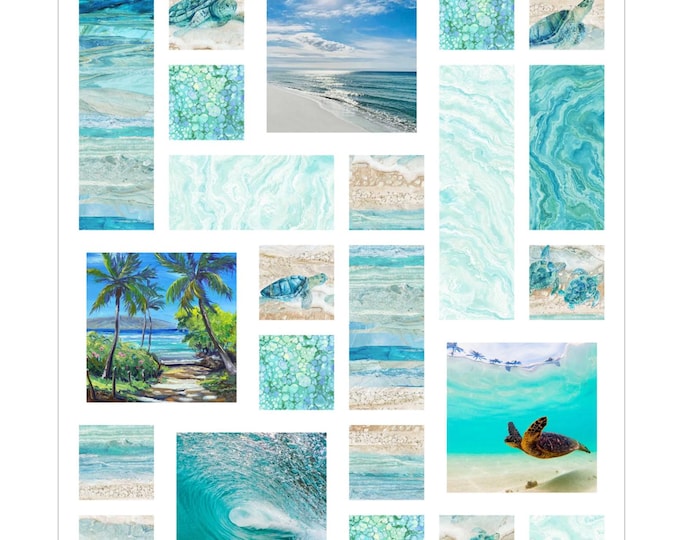 Beach Tiles Fabric & Pattern Kit~ Modern Baby Quilt, Wall Hanging or Tropical Throw~  37x49"