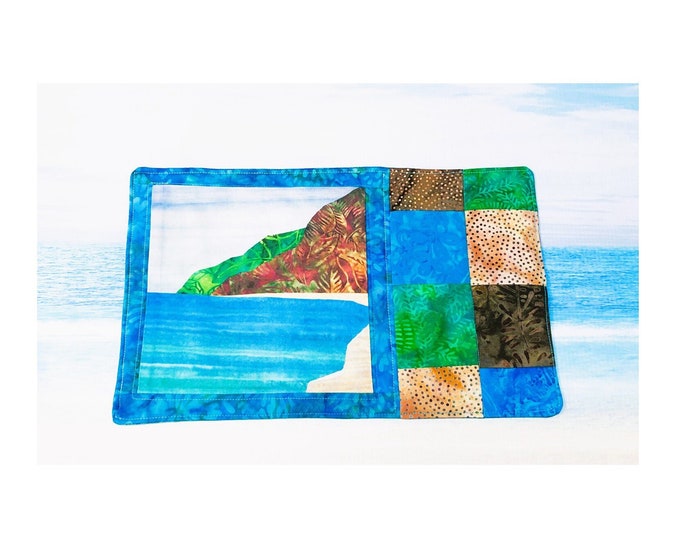 Tropical Beach Quilted Batik Mug Rug~ Colorful Fabric Snack Mat Coaster for Adults or Kids