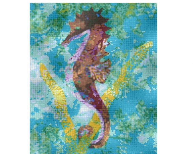 Cross Stitch Pattern Tropical SEAHORSE Aqua Blue Green Ocean Water~ Digital PDF Instant File to Download and Print