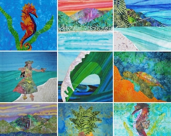 CLOSEOUT SALE Fabric Quilt Square Tropical Beach Hawaiian Block~ Sea Life Landscapes Fabric Panel~ Regular Colors