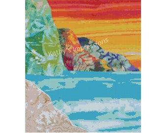 Cross Stitch Pattern Hawaiian Kauai NA PALI Coast Sunset Glow~ Digital PDF Instant File to Download and Print