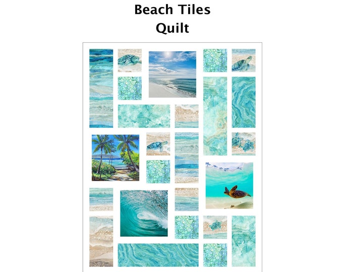 Beach Tiles Modern Quilt Pattern Makes 37" x 49" Tropical Baby Throw or Wall Hanging~ Uses 10.5" Squares FQ Third-Yard Fabric