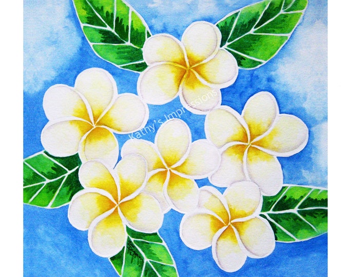 PLUMERIA Flowers Fabric Quilt Square Yellow Highlights Tropical Paradise Hawaii Floral Panel