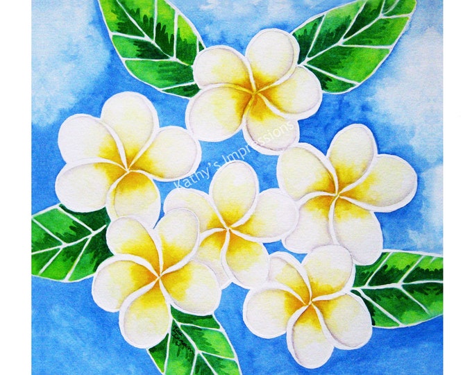 PLUMERIA Flowers Fabric Quilt Square Yellow Highlights Tropical Paradise Hawaii Floral Panel