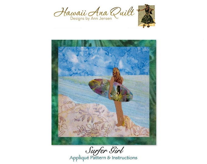 Quilt Pattern Surfer Girl Surfing Beach Babe Raw Edge or Needle Turn Applique~ Online PDF Digital Download