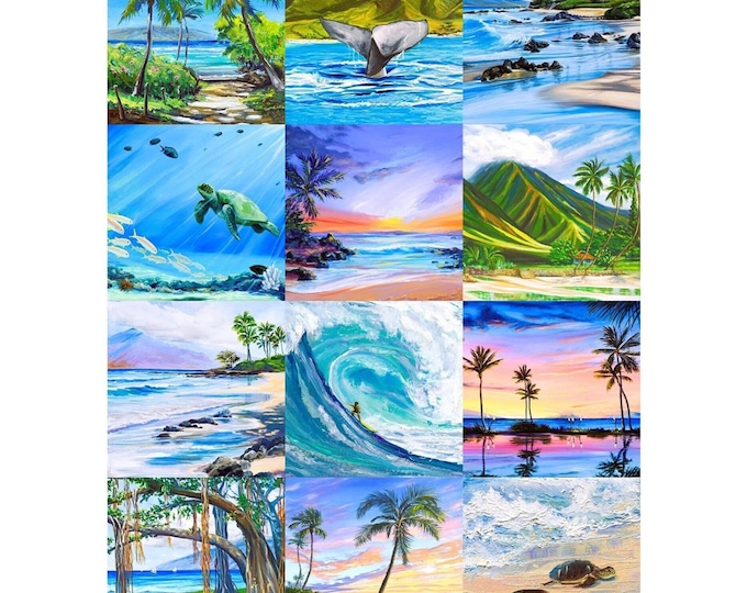 Hawaii Beach Tropical Paradise Diane Appler Fabric Quilt Block Set Panel Sea Life Landscape Organic Cotton Wholecloth Quilting Sewing