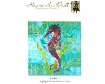 Quilt Pattern Tropical Seahorse Under the Sea Kelp Raw Edge or Needle Turn Applique~ Online PDF Digital Download