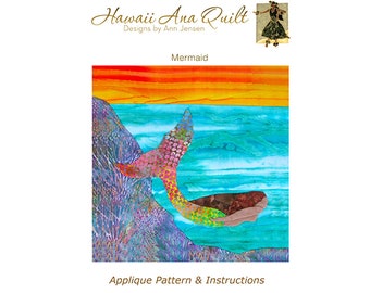Quilt Pattern Mermaid Under the Sea Raw Edge or Needle Turn Applique~ PDF Digital Download