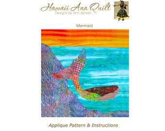 Quilt Pattern Beautiful Mermaid Under the Sea Raw Edge or Needle Turn Applique~ Online PDF Digital Download