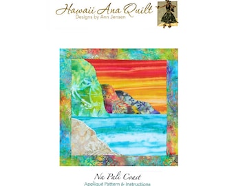 Quilt Pattern Hawaiian Na Pali Coast Kauai Beach Mountains Raw Edge or Needle Turn Applique~ Online PDF Digital Download