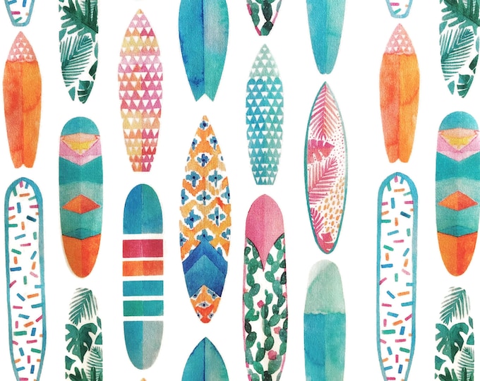 Surf's Up Colorful Surfboards Fabric Quilt Square Block~ Painted Surfboard Surfing Ocean Beach Surfer
