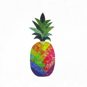 Tropical Batik Pineapple Iron On Fabric Applique with Fusing Hawaiian 4.5" x 11" Tall