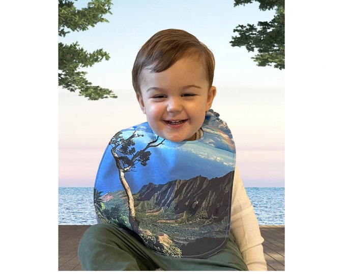 Na Pali Coast Kauai Mountains Hawaii Rainbows Ocean Girls Boys Baby Bib Shower Gift Infant Toddler Kalalau Valley Lookout