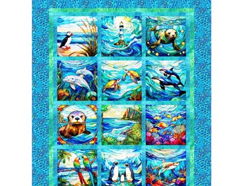 Stained Glass Quilt Pattern Digital .PDF Download Uses 10.5" Fabric Blocks Baby Quilt Wall Hanging Lap Throw 44" x 55"
