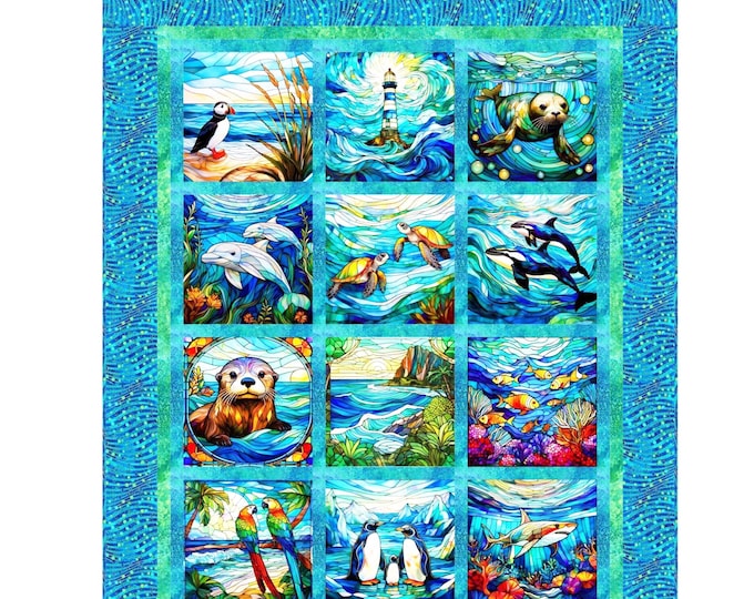 Stained Glass Quilt Pattern Digital .PDF Download Uses 10.5" Fabric Blocks Baby Quilt Wall Hanging Lap Throw 44" x 55"