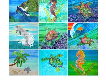 Under the SEA LIFE Fabric Quilt Panel Turtle Seahorse Dolphin Whale Seal Ocean Beach Wholecloth Uncut Square Sets