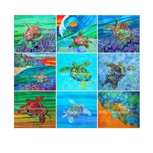 SEA TURTLE Fabric Panel Wholecloth Quilt Top Ocean Beach Uncut Square Set Blocks