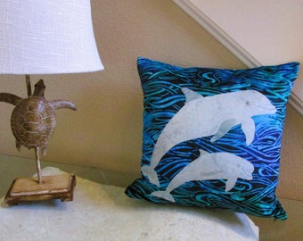 Dolphins Swimming Ocean Velvet Pillow Cover~ Under the Sea Dolphins Coastal Beach Double-Sided Tropical Pillow~ Fits 18" Pillow Form